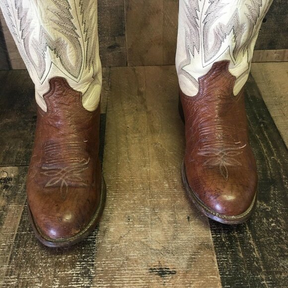 Tony Lama Vintage Smooth Ostrich Round Toe Cowboy Boots Mens 8 D - Picture 8 of 12